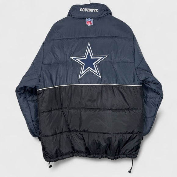 NFL Reebok Dallas Cowboys Mens Large Navy Blue Black Embroidered Puffer Jacket - Picture 2 of 15